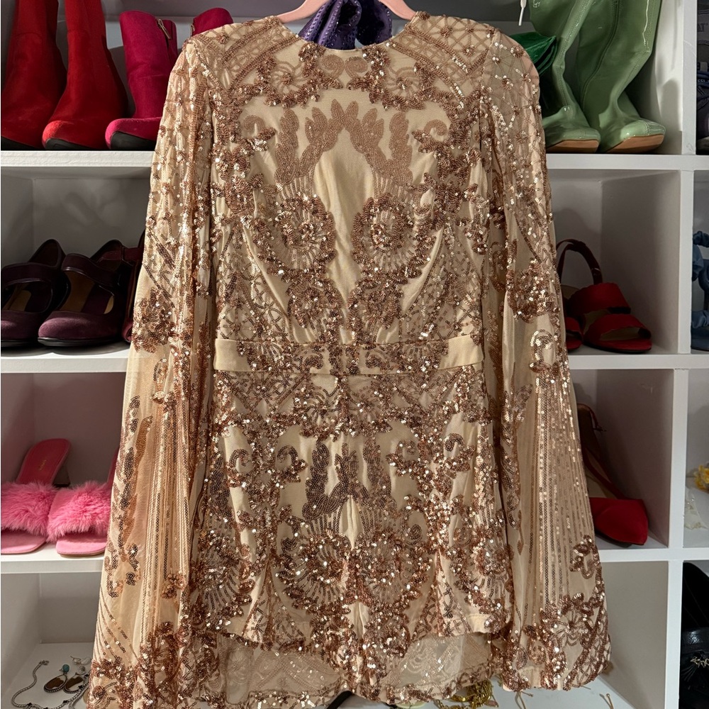 NWT Elegant Embellished Gold and Brown Romper